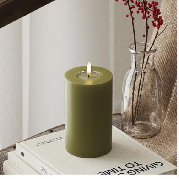 Deluxe led kubbelys olivengr&oslash;nn 7,5 x 12,5 cm